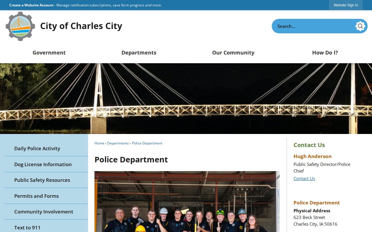 Official Charles City Police Department webpage with department contact details