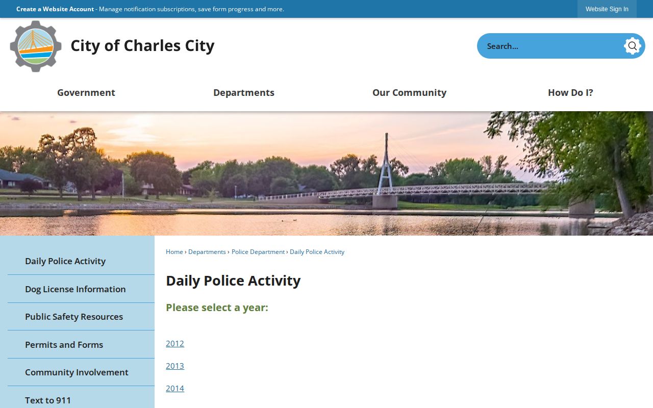 Charles City Police daily activity archive and year selector