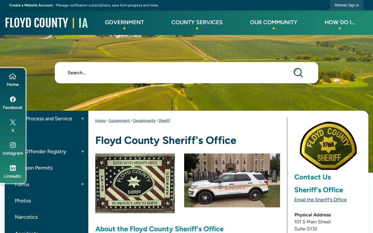 Official Floyd County Sheriff page describing law enforcement and jail responsibilities