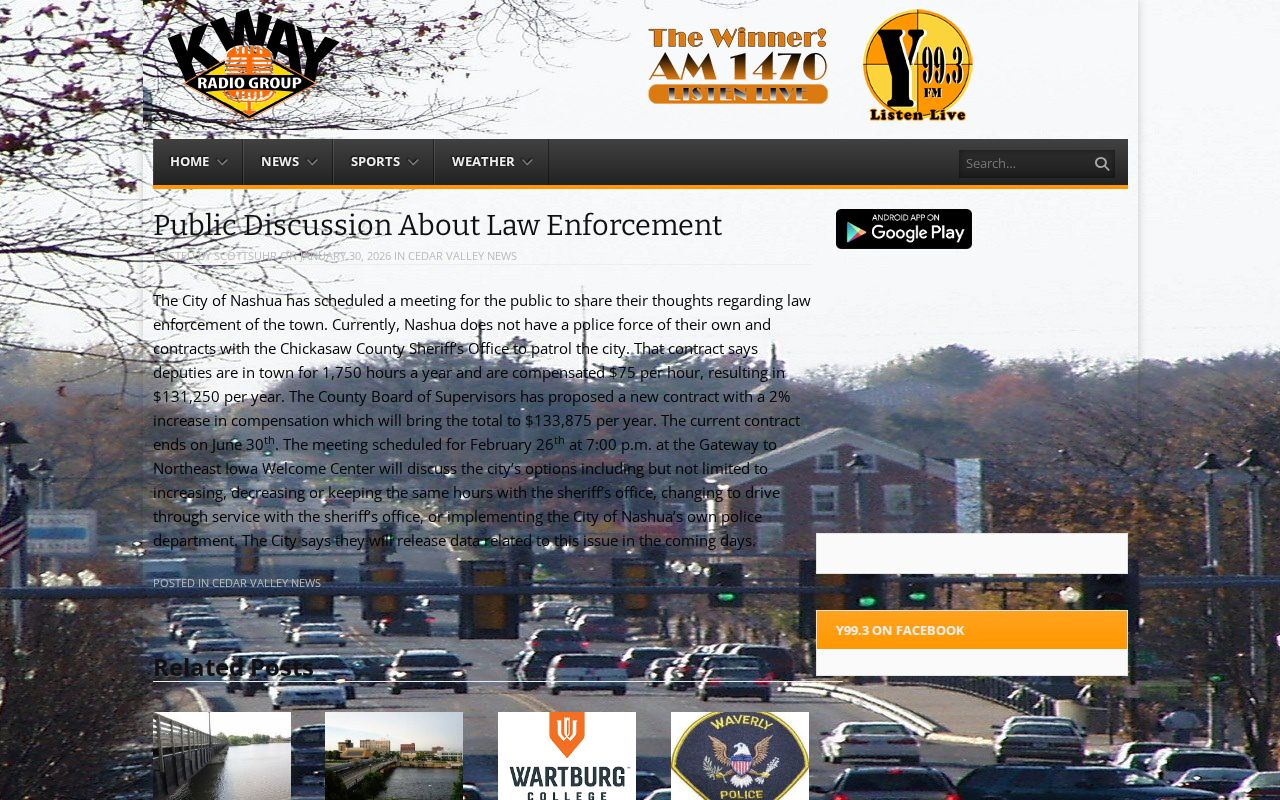Local report describing the Chickasaw County patrol contract for Nashua